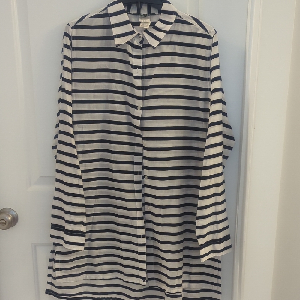 Lauren Ralph Lauren Black and White Striped Tunic Shirt / Mini Dress Shirtdress